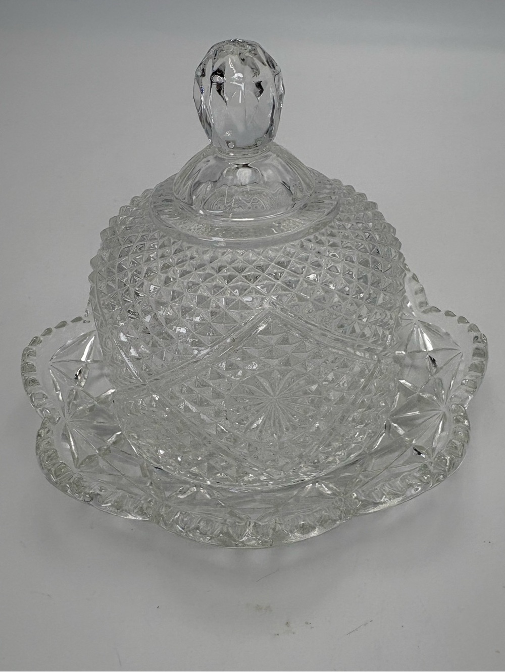 Vintage Fostoria Avon Clear Glass Ornate Domed Butter or Cheese Dish